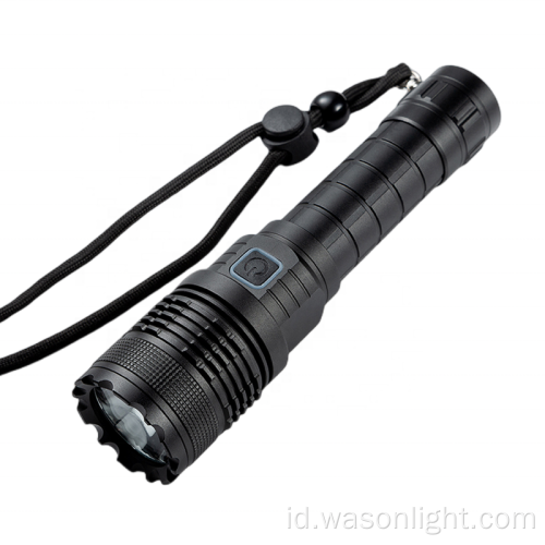 WASON 2023 Tipe Baru Powerful Powerful High Lumen Aluminium Tactical USB-C Senter Isi Ulang dengan Lensa Datar dan Kepala Teratai
